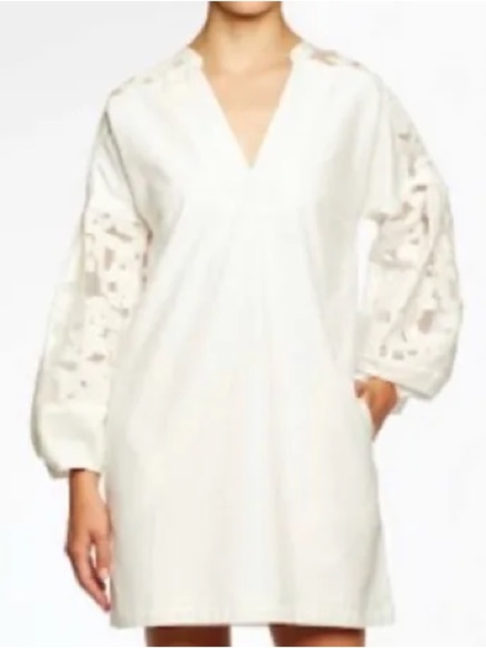 BROCHU WALKER  XS Ward Tunic Dress Cotton Silk Embr  Balloon Slv Pockets